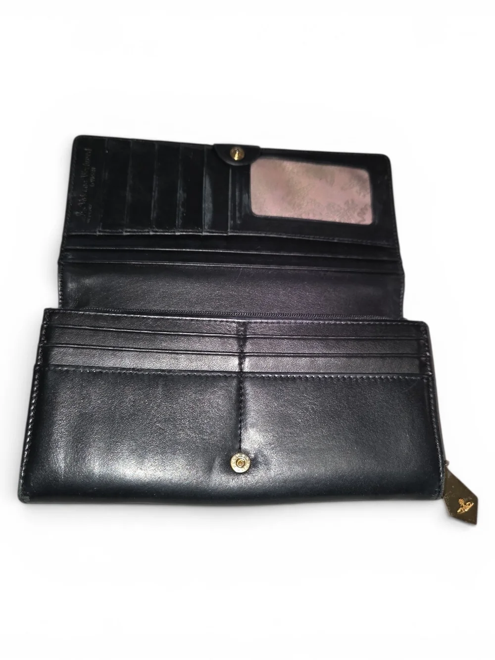 Vivienne Westwood Black Leather Get A Iife Long Wallet with Gold Orb Accent - Picture 4 of 7